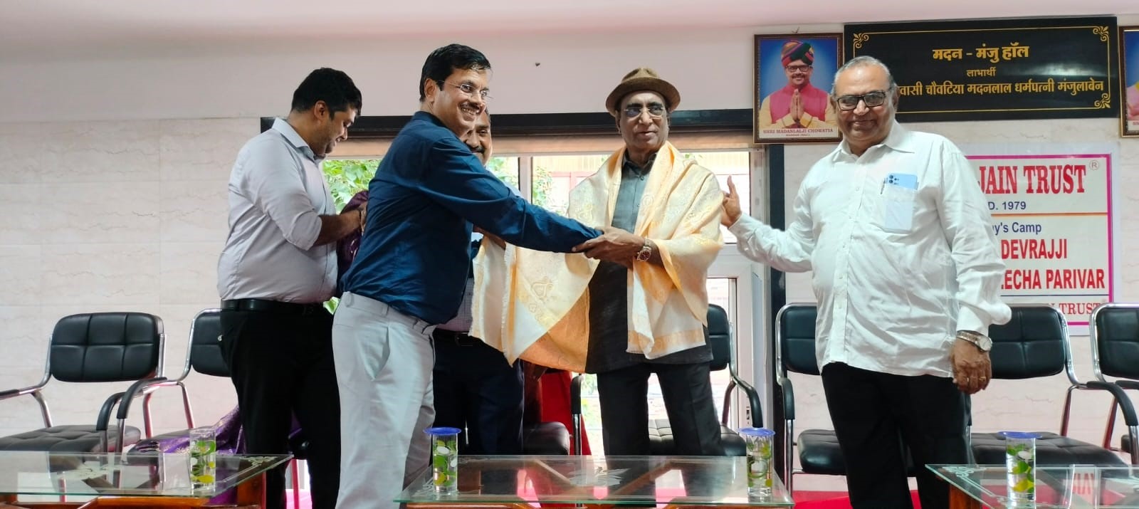 Prof CMKR being honoured by ADINATH JAIN TRUST